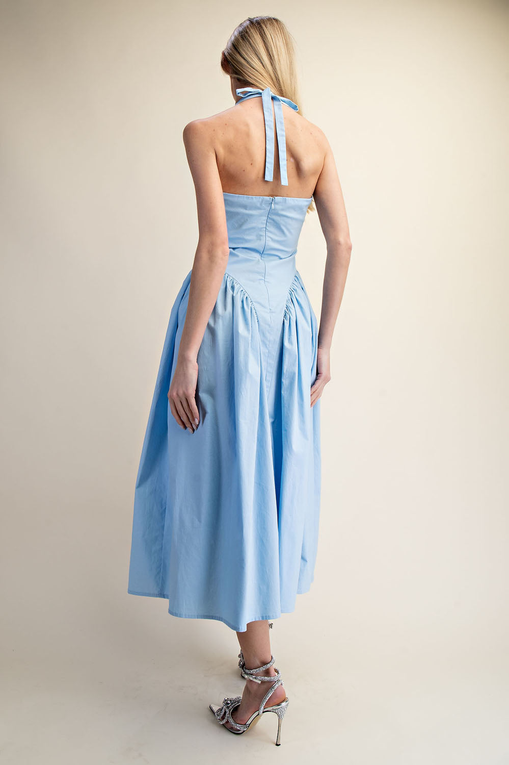 TULLE HALTER NECK MAXI DRESS WITH POCKET
