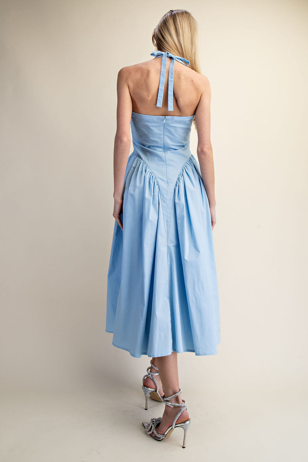 TULLE HALTER NECK MAXI DRESS WITH POCKET
