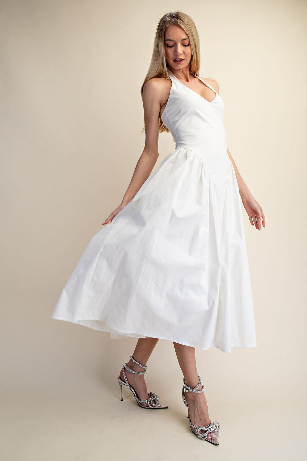 TULLE HALTER NECK MAXI DRESS WITH POCKET