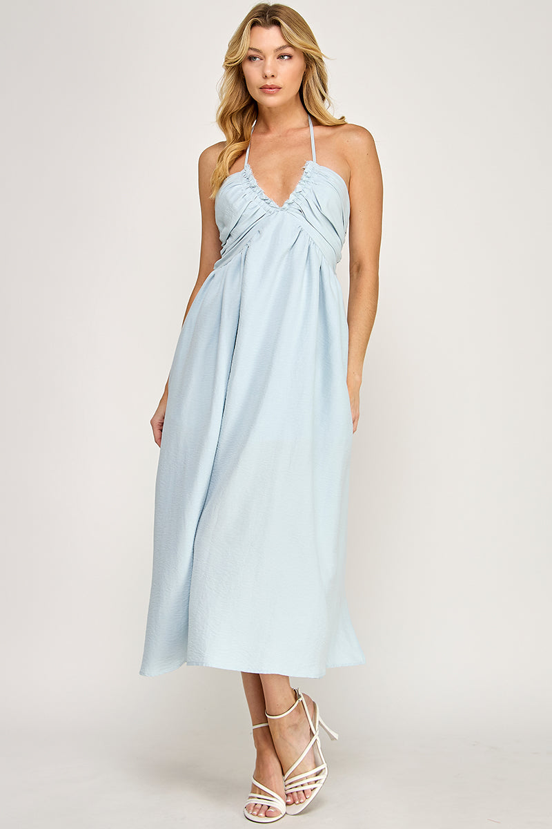 HALTER NECK OPEN BACK SELF TIE MAXI DRESS