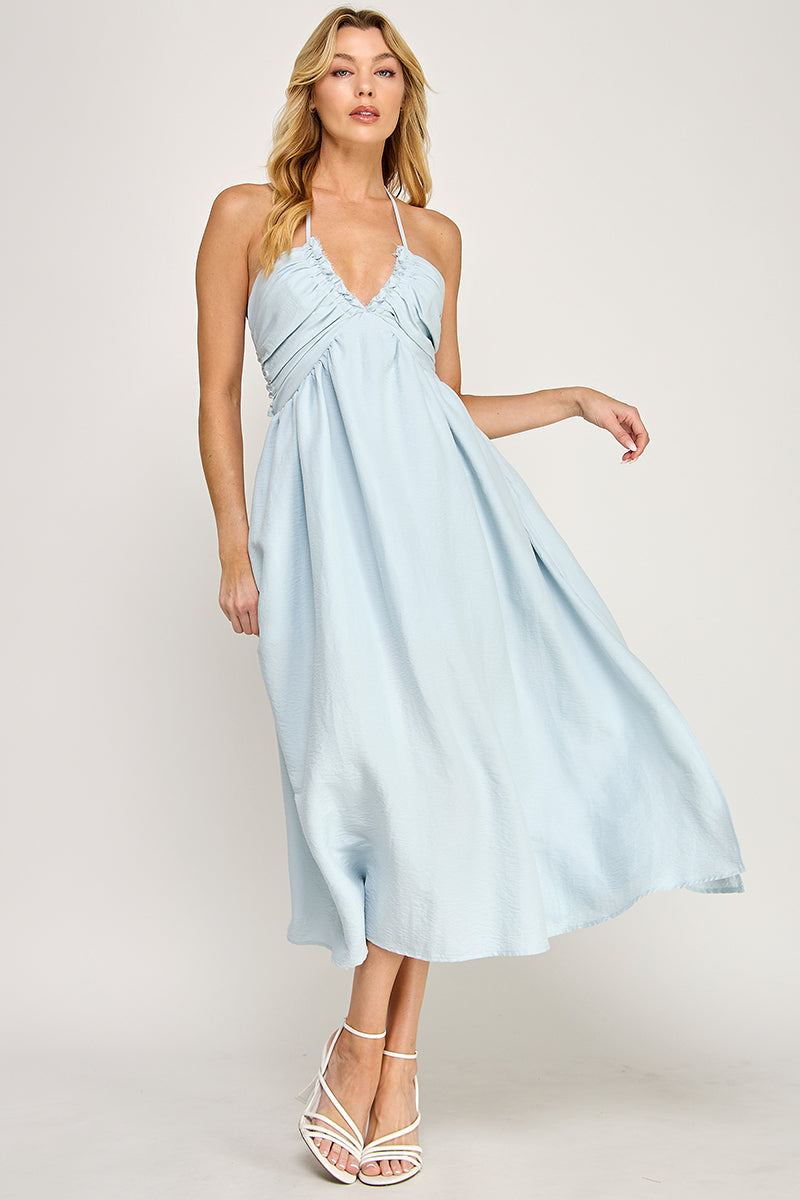 HALTER NECK OPEN BACK SELF TIE MAXI DRESS