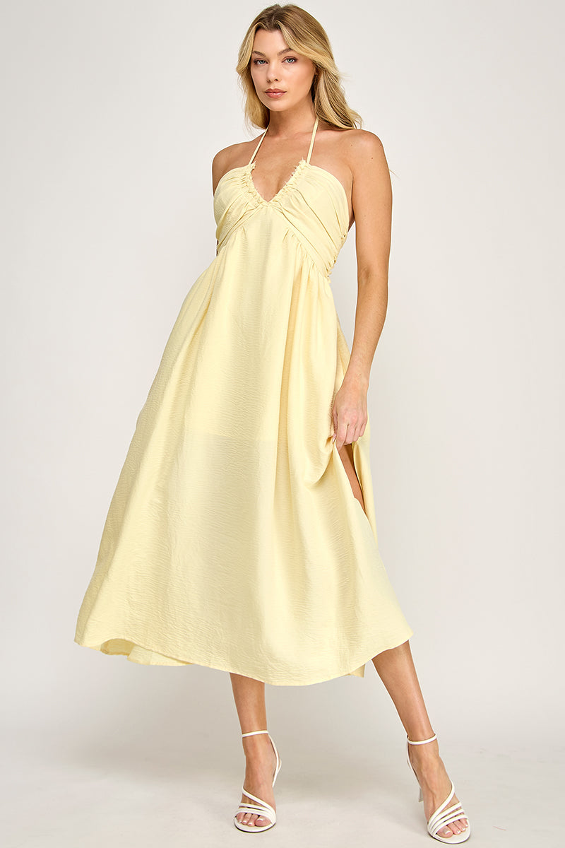 HALTER NECK OPEN BACK SELF TIE MAXI DRESS