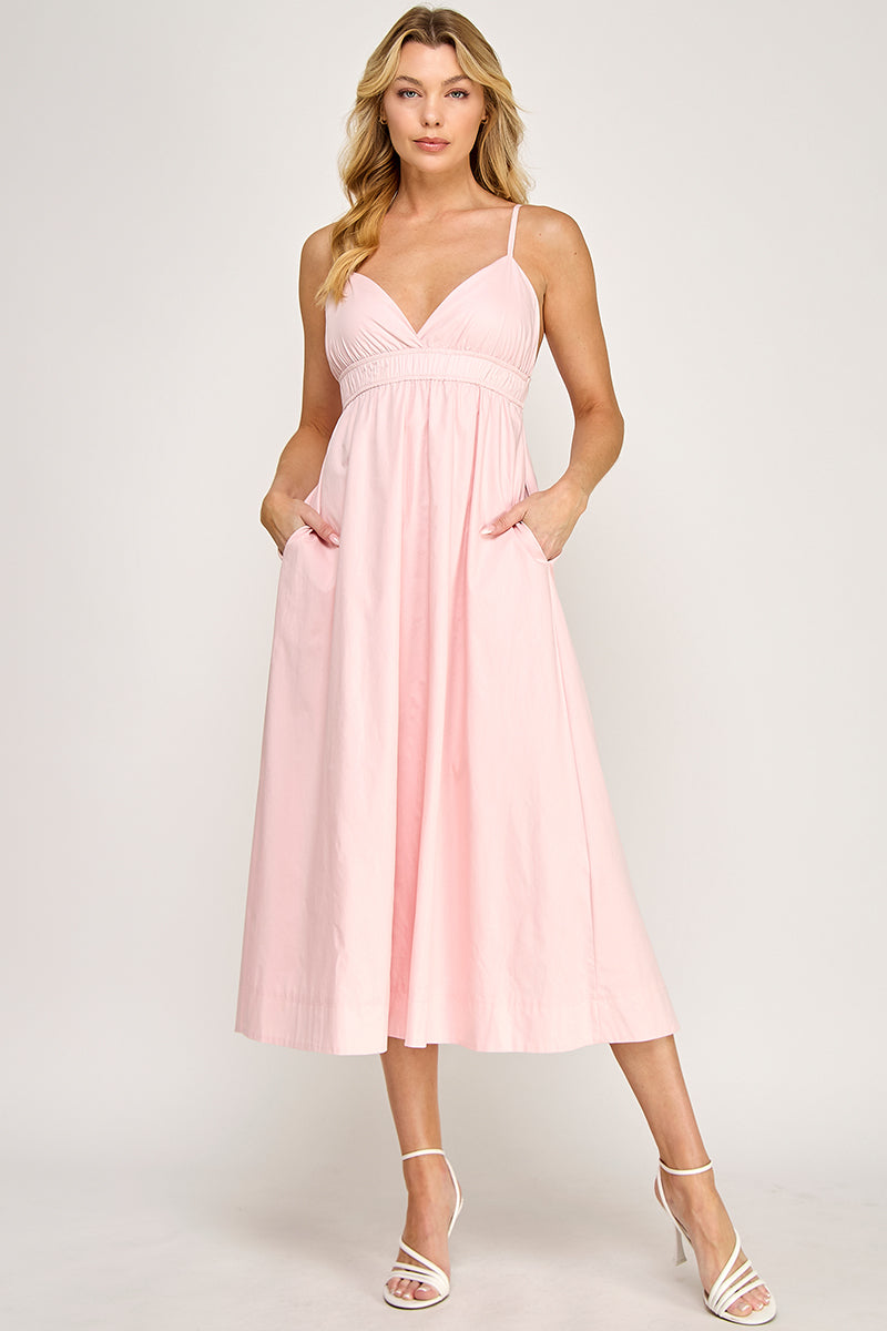 ELEGANT SMOCKED WAIST MIDI DRESS