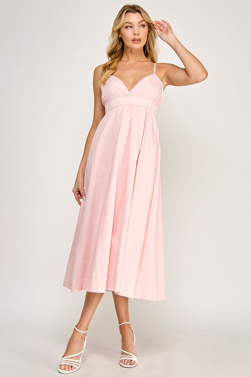 ELEGANT SMOCKED WAIST MIDI DRESS
