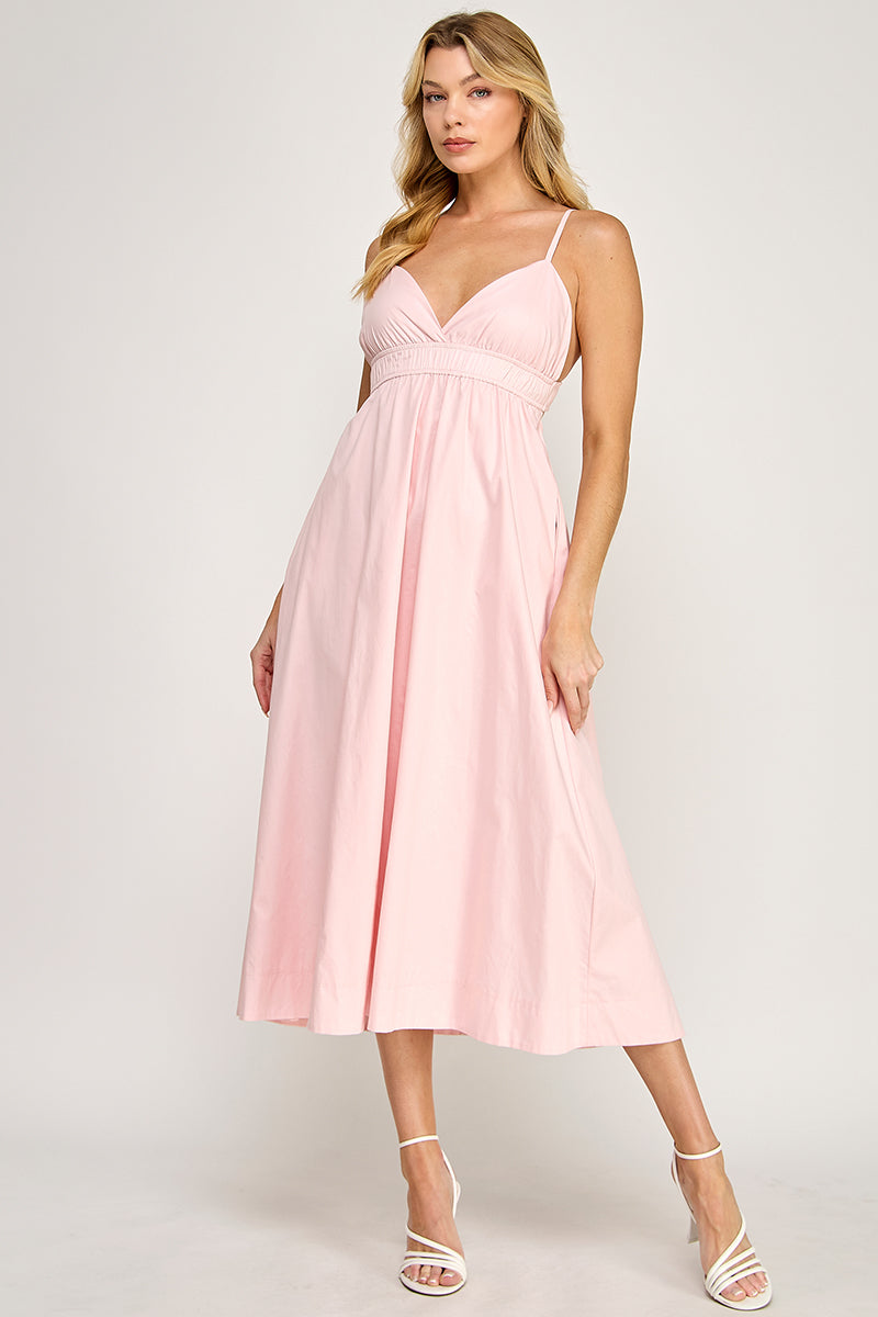 ELEGANT SMOCKED WAIST MIDI DRESS