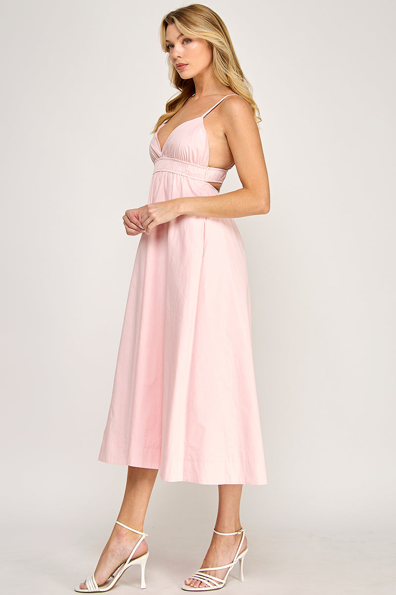 ELEGANT SMOCKED WAIST MIDI DRESS