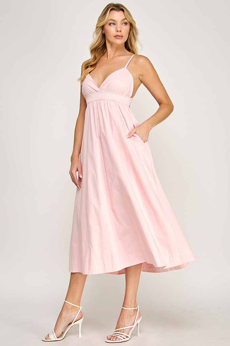 ELEGANT SMOCKED WAIST MIDI DRESS