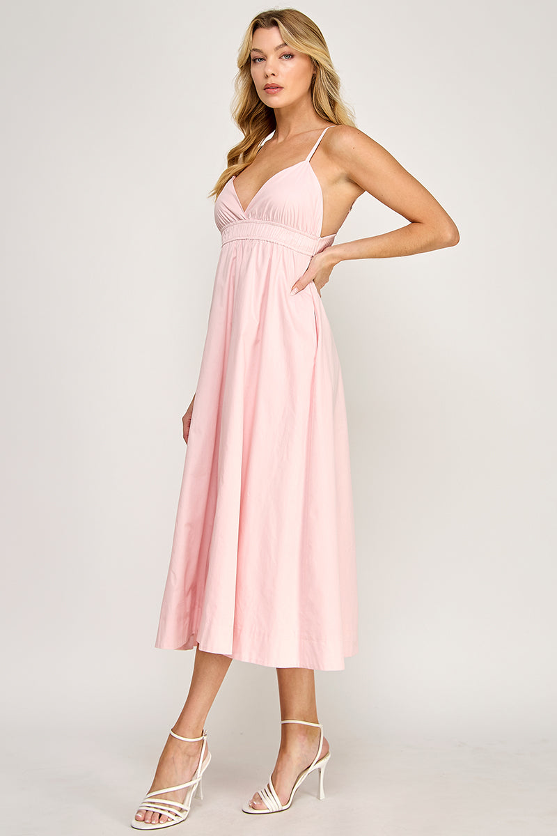 ELEGANT SMOCKED WAIST MIDI DRESS