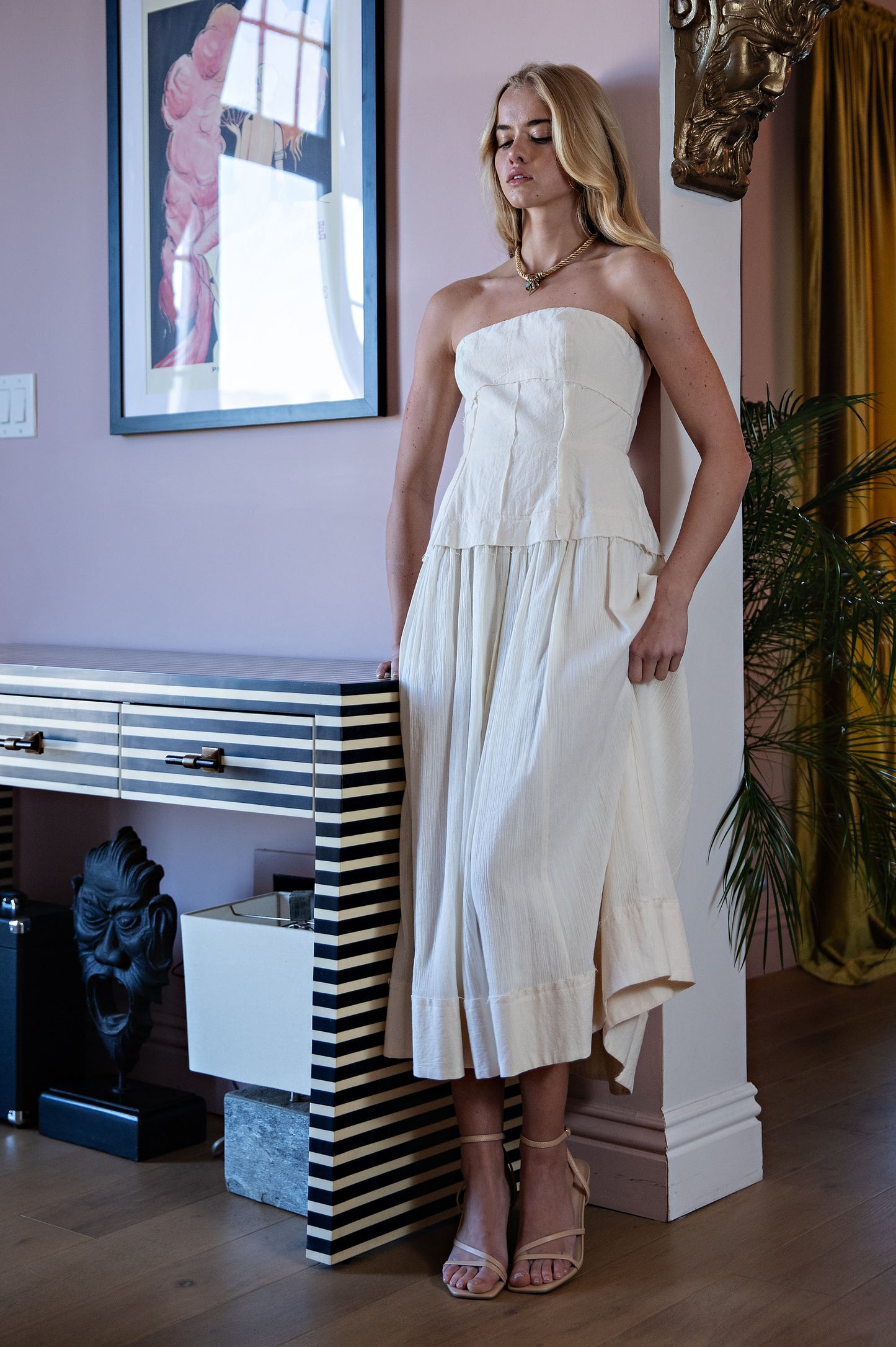 STRAPLESS BUSTIER STYLE MIDI DRESS