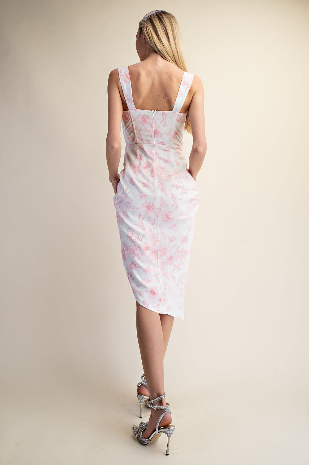 FLORAL ASYMMETRICAL BUSTIER CORSET MIDI DRESS