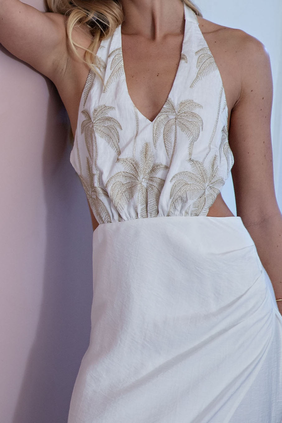 GOLDEN PALM TREE MIDI DRESS