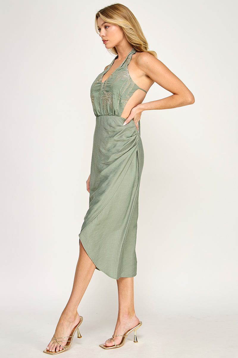 GOLDEN PALM TREE MIDI DRESS