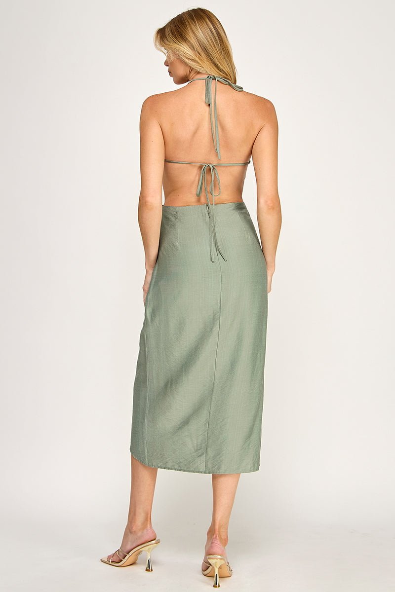 GOLDEN PALM TREE MIDI DRESS