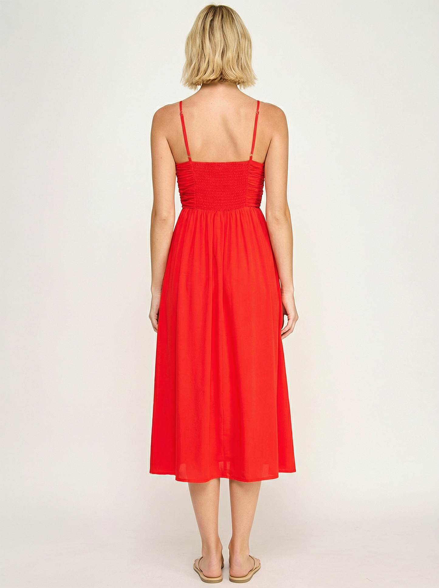 BEADED BUST MIDI DRESS - SUMMER RED