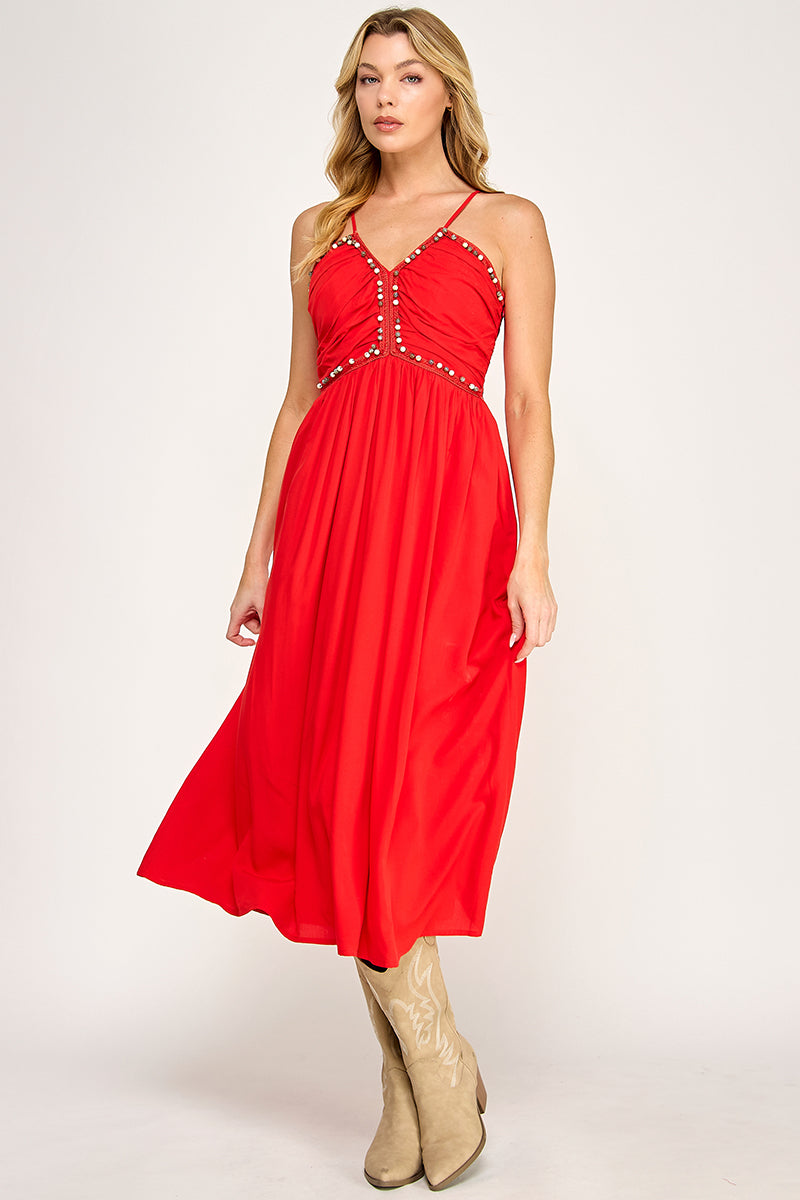 BEADED BUST MIDI DRESS