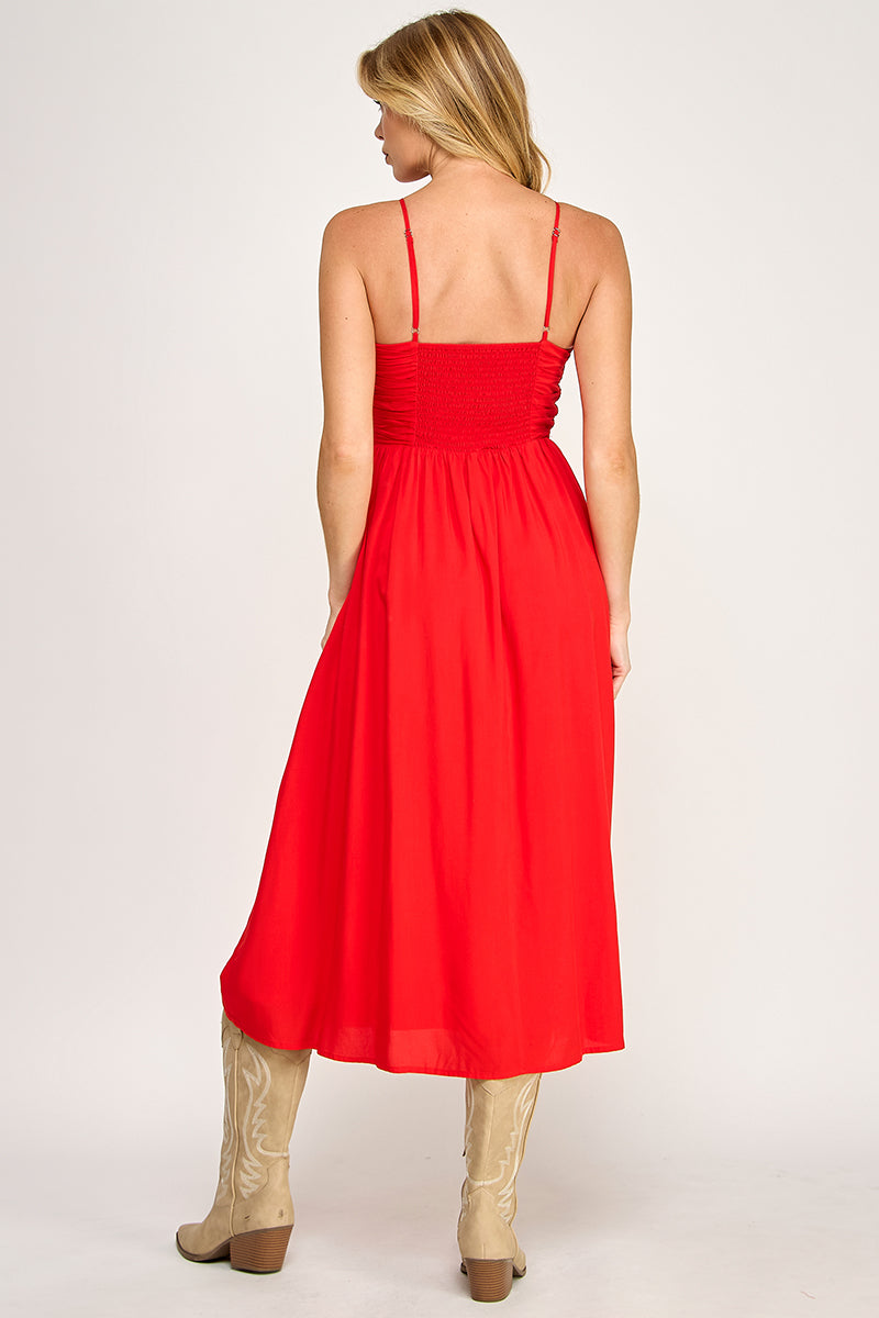 BEADED BUST MIDI DRESS