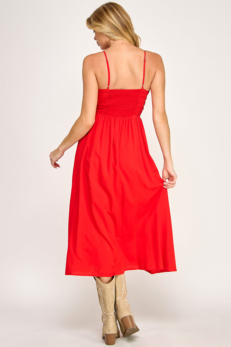 BEADED BUST MIDI DRESS