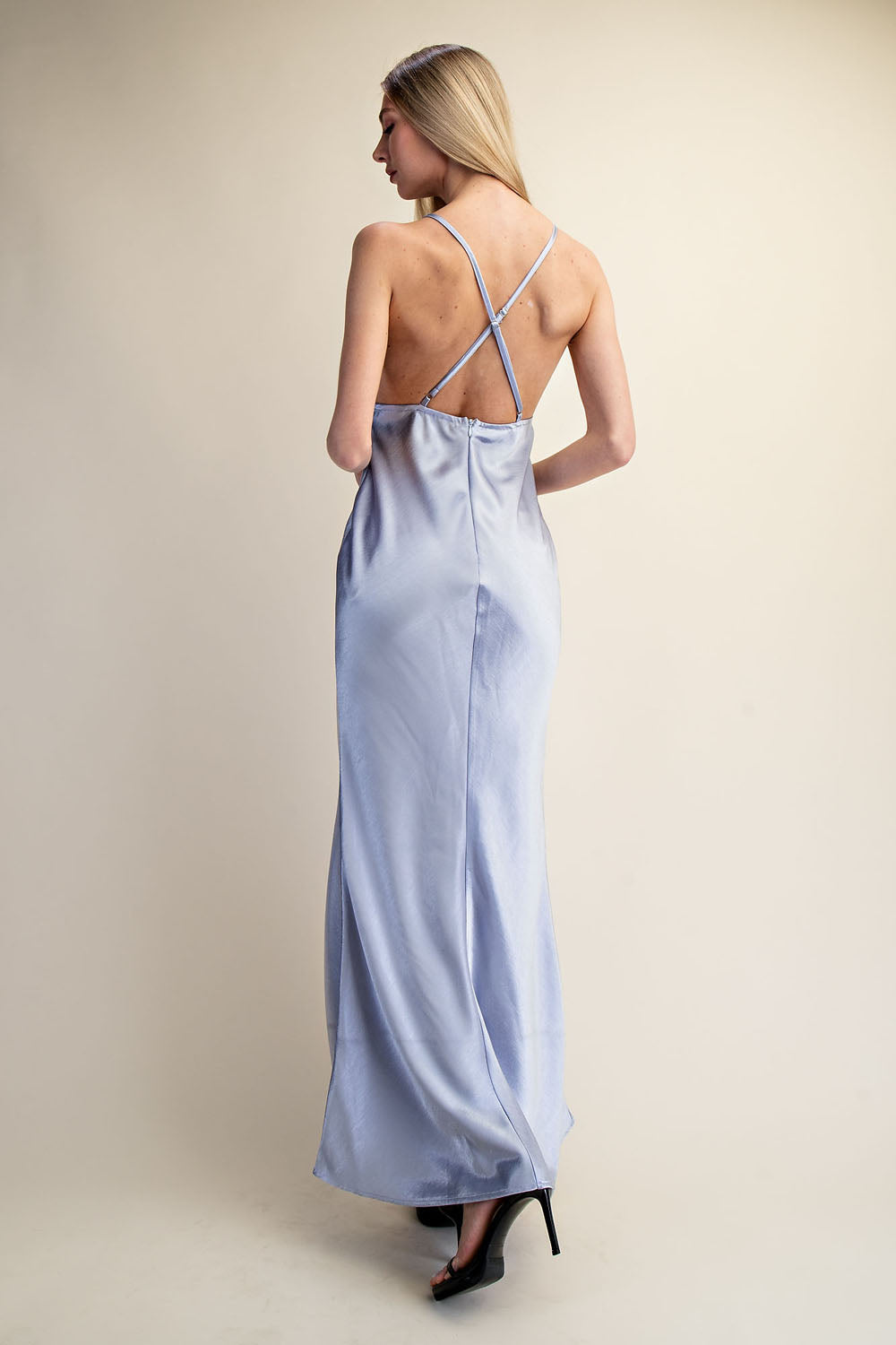 LACE BODICE SATIN SLIP DRESS