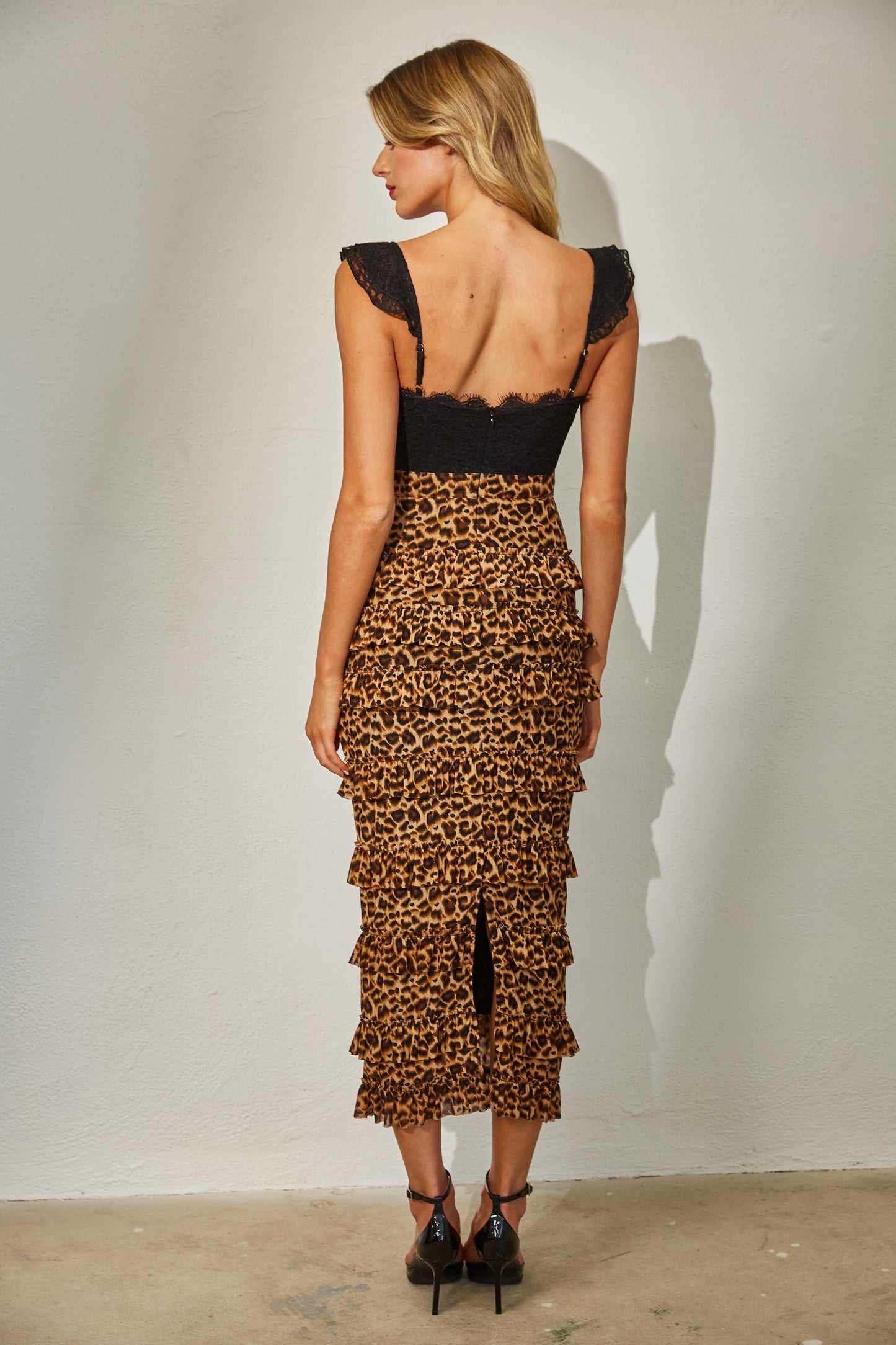 LEOPARD TIER MIDI DRESS