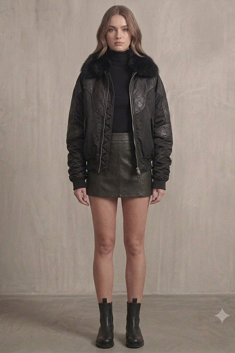 FAUX FUR COLLAR BOMBER JACKET