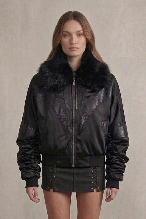 FAUX FUR COLLAR BOMBER JACKET