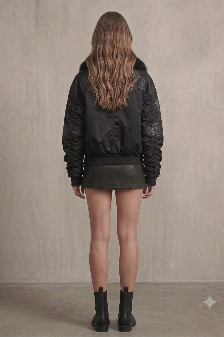 FAUX FUR COLLAR BOMBER JACKET
