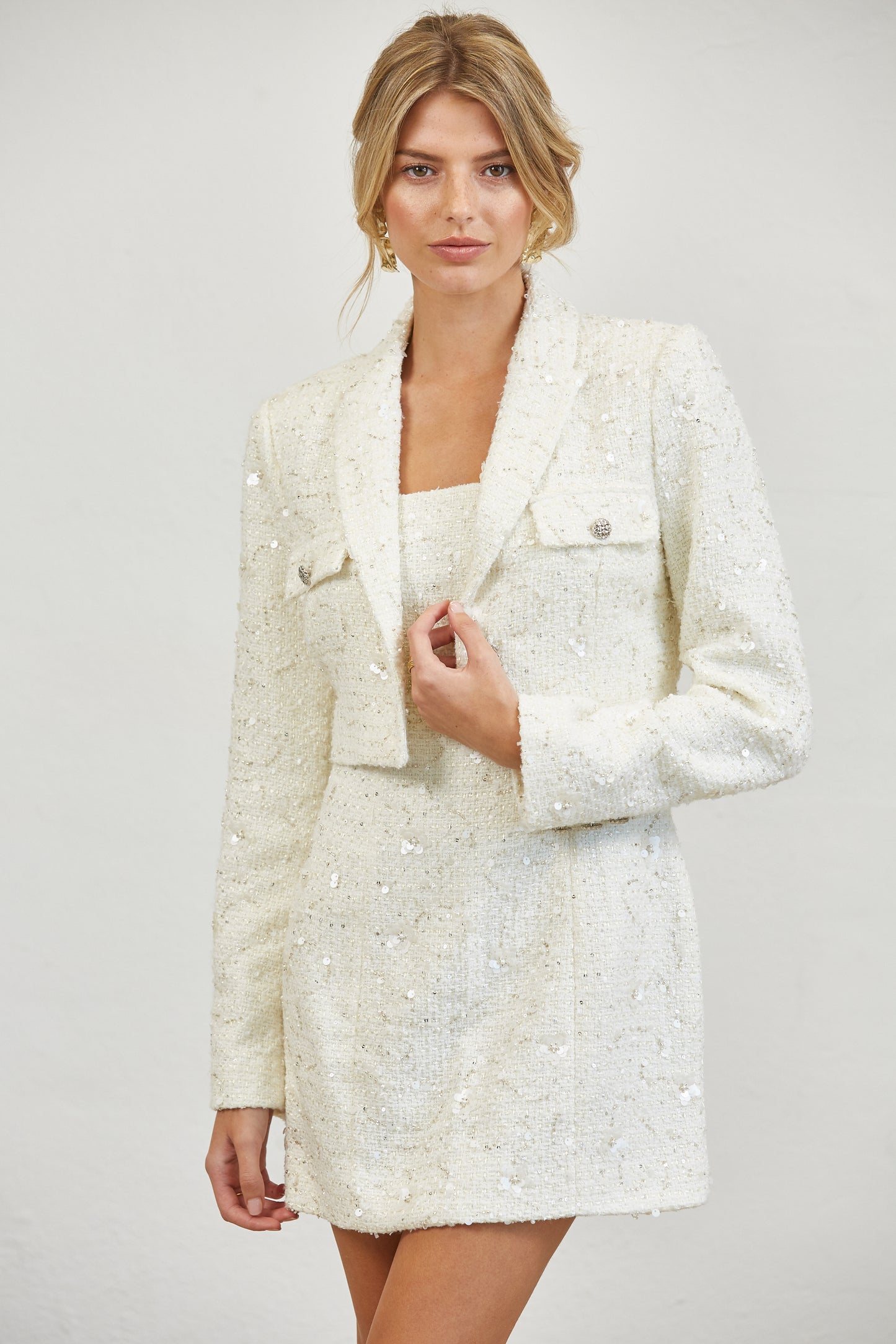 CHAIN TRIM TWEED CROP JACKET