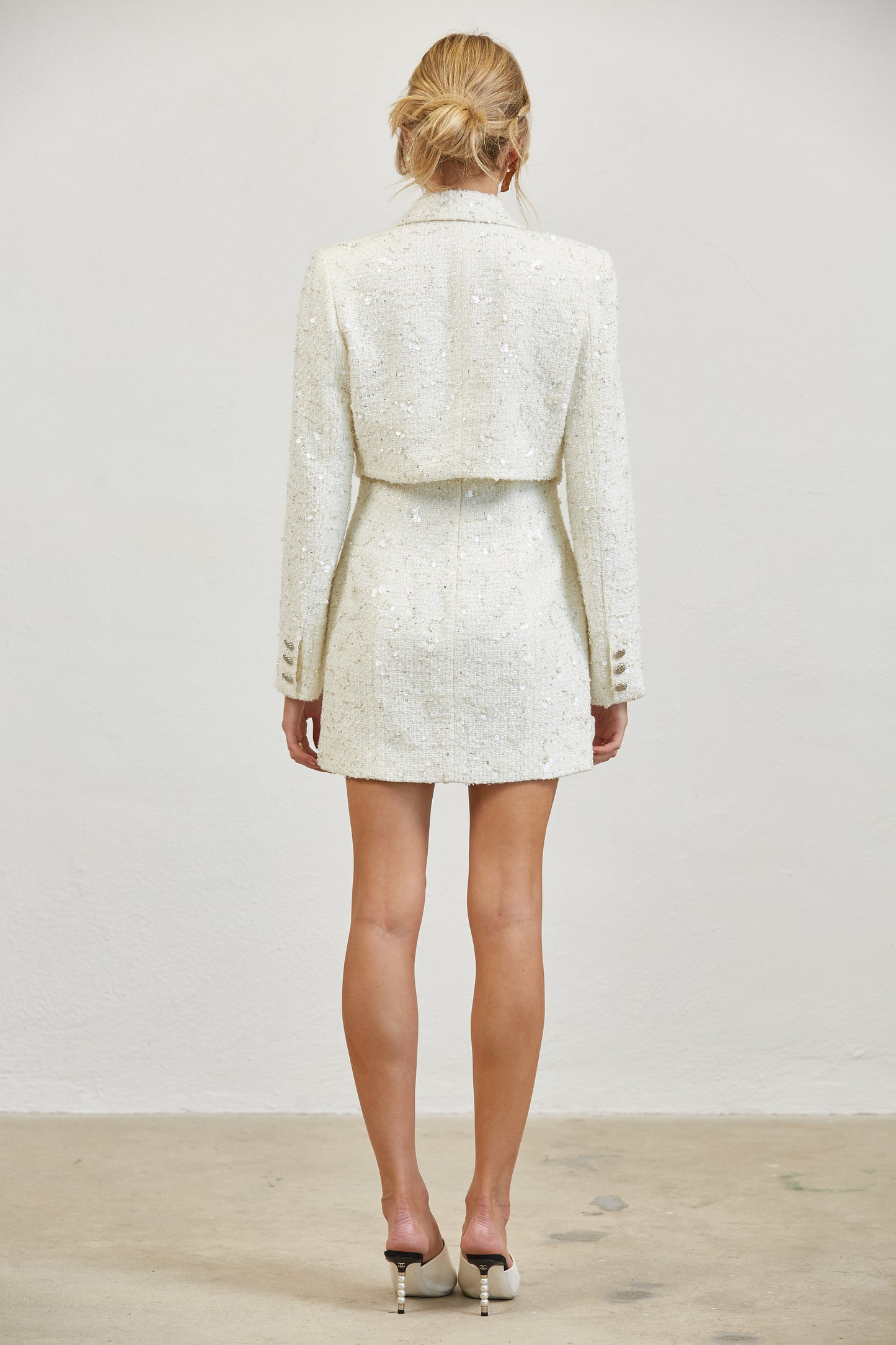 CHAIN TRIM TWEED CROP JACKET
