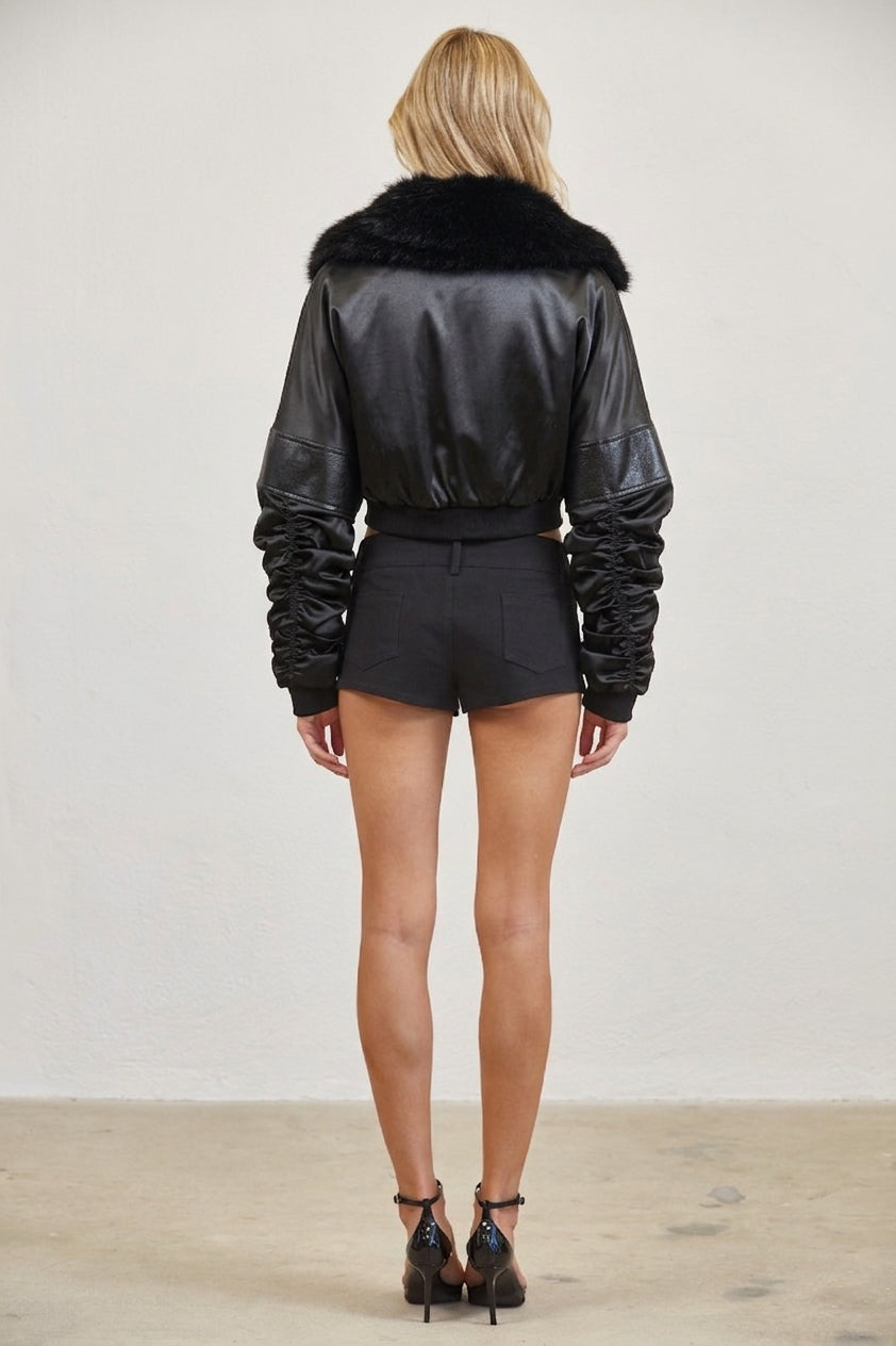 FAUX FUR COLLAR BOMBER JACKET