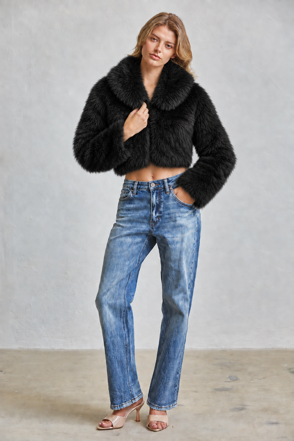 PLUSH FAUX FUR CROPPED JACKET