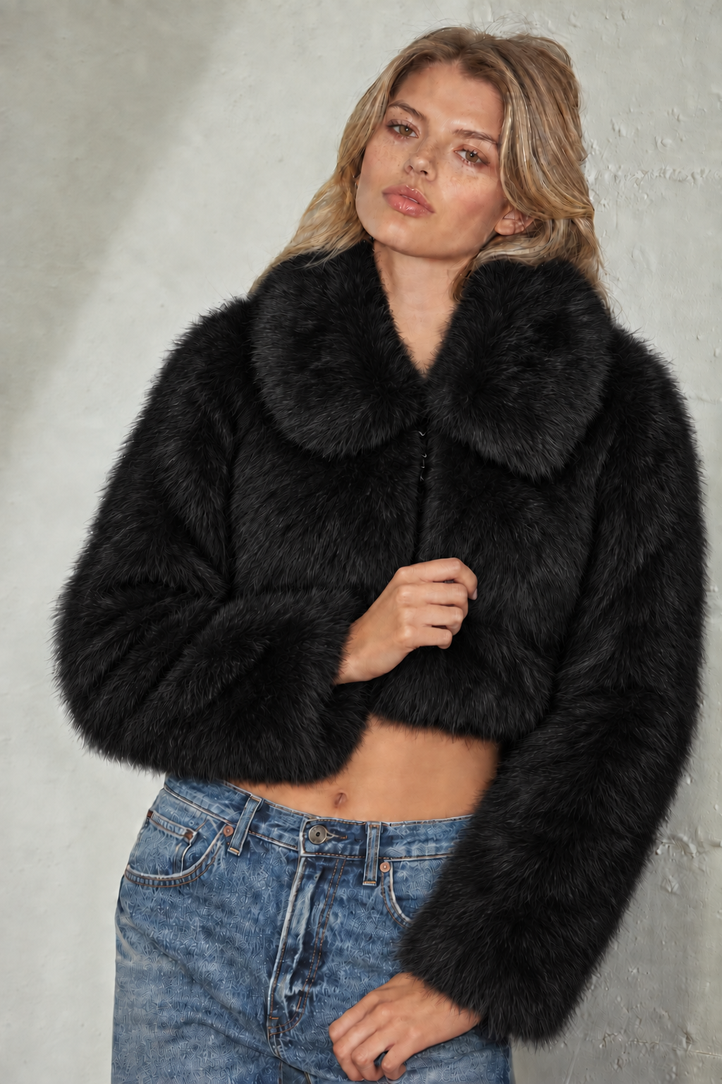 PLUSH FAUX FUR CROPPED JACKET