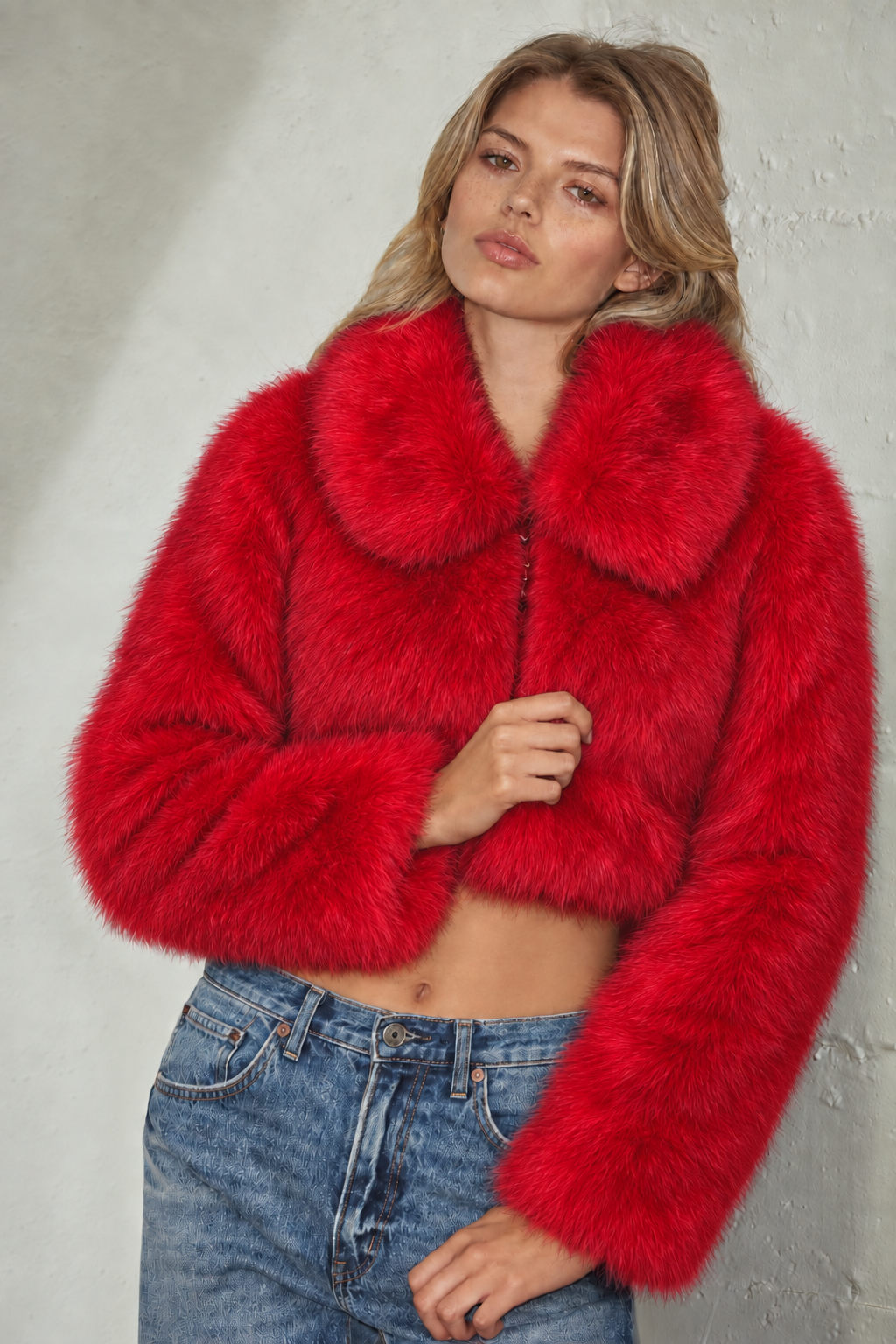 PLUSH FAUX FUR CROPPED JACKET