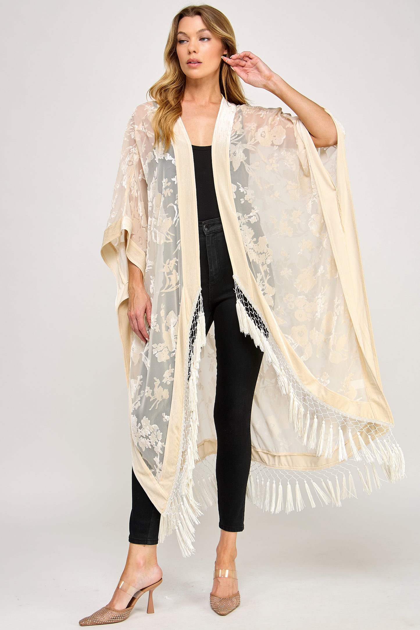 MAE MAXI DUSTER - OVERSIZED VELVET FLORAL FRINGE
