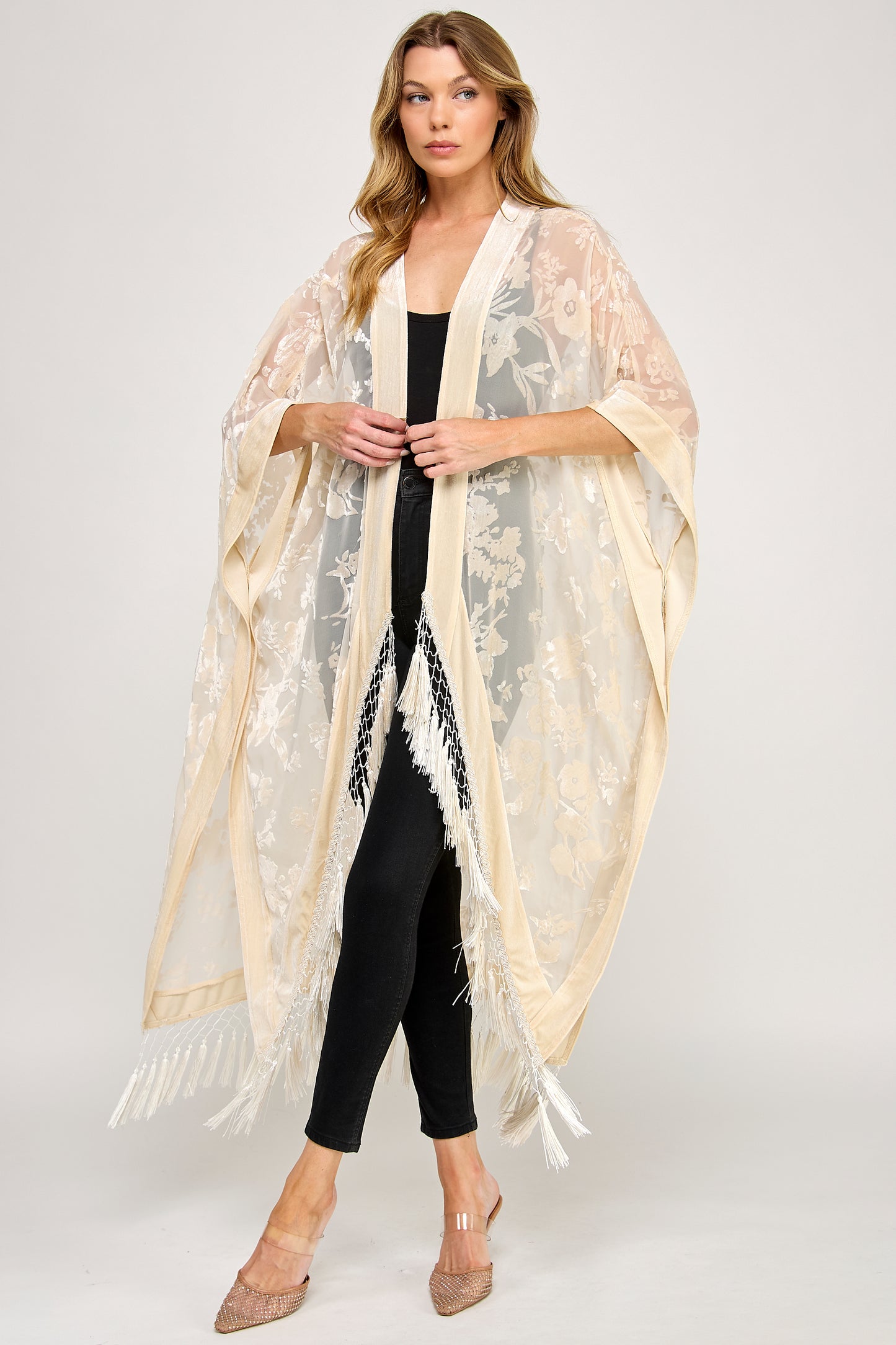 MAE MAXI DUSTER - OVERSIZED VELVET FLORAL FRINGE