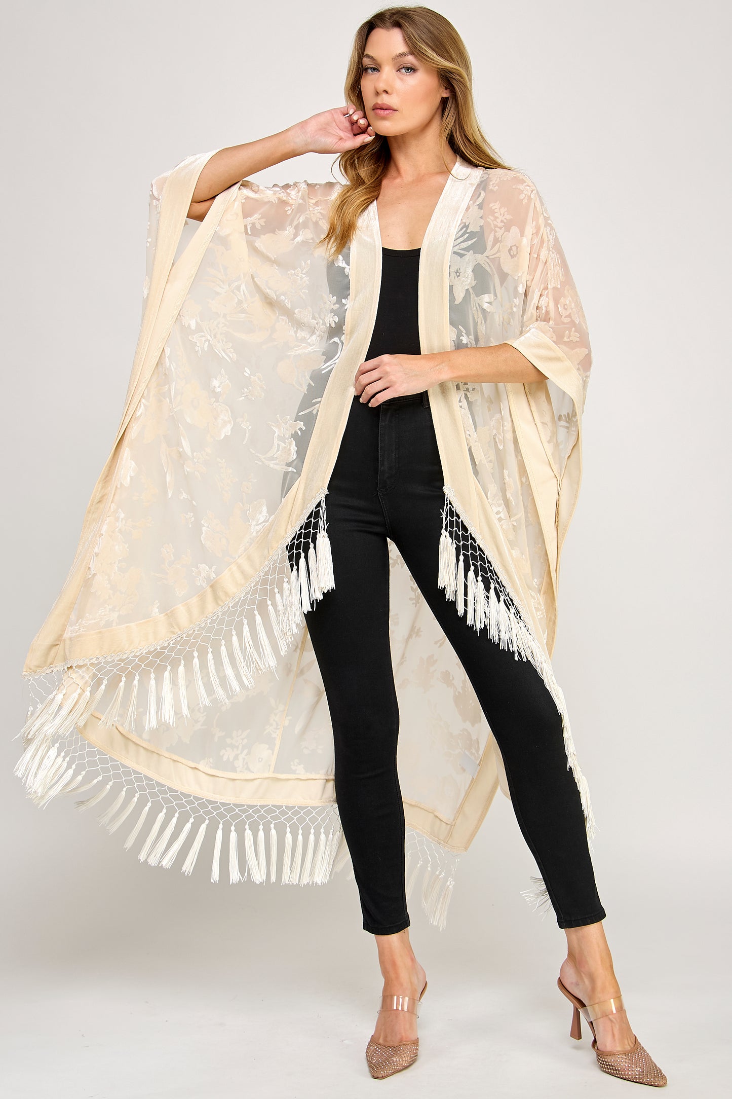 MAE MAXI DUSTER - OVERSIZED VELVET FLORAL FRINGE