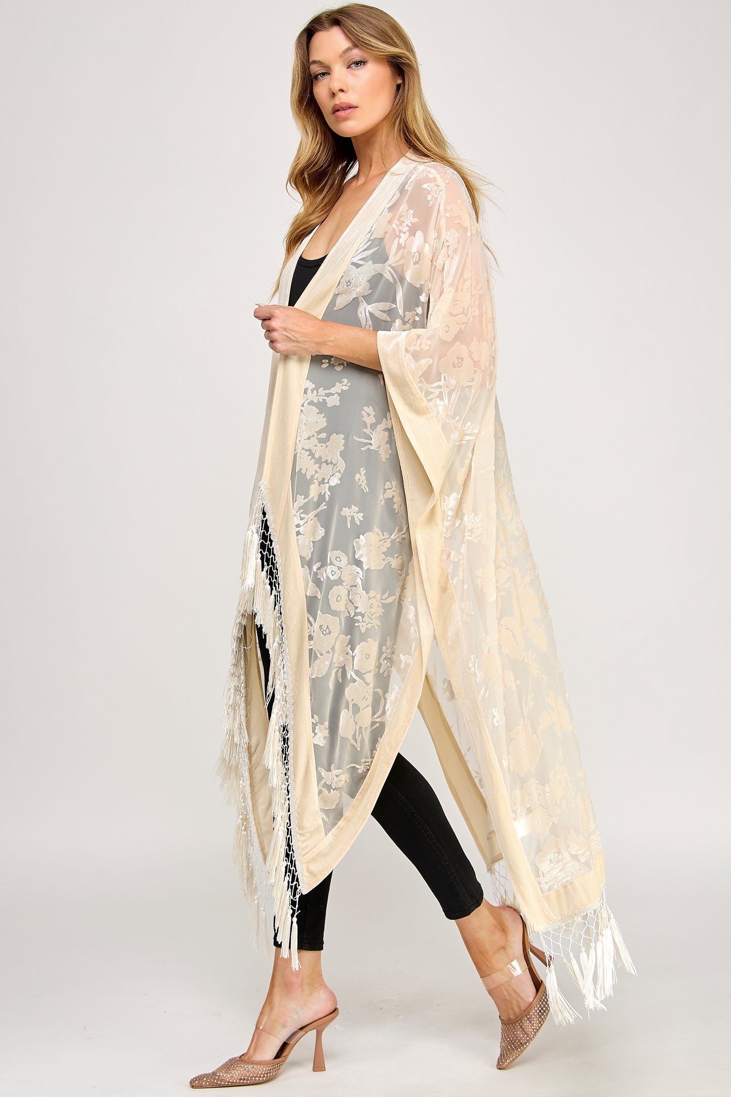MAE MAXI DUSTER - OVERSIZED VELVET FLORAL FRINGE