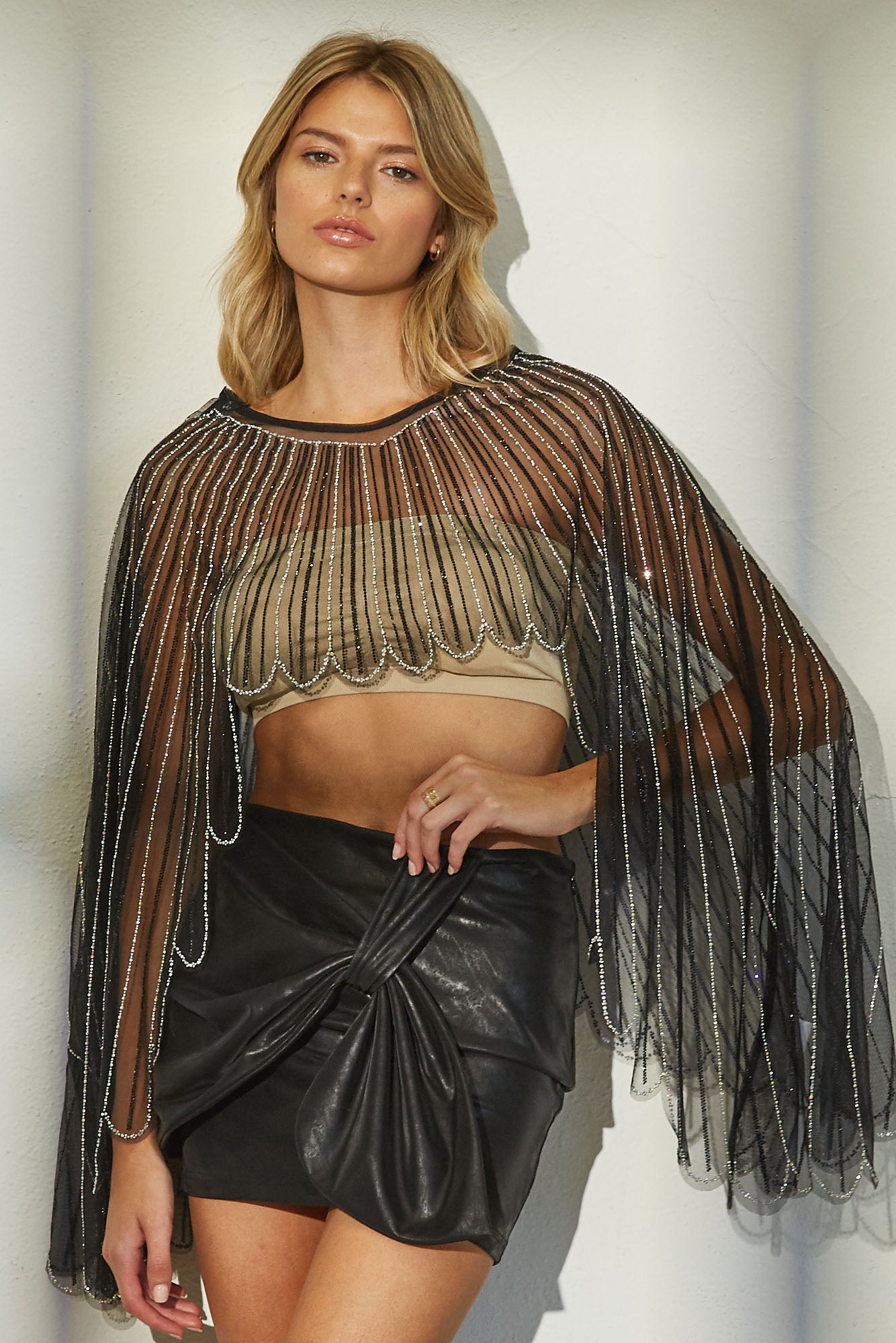 FRONT KNOT FAUX LEATHER MINI SKIRT