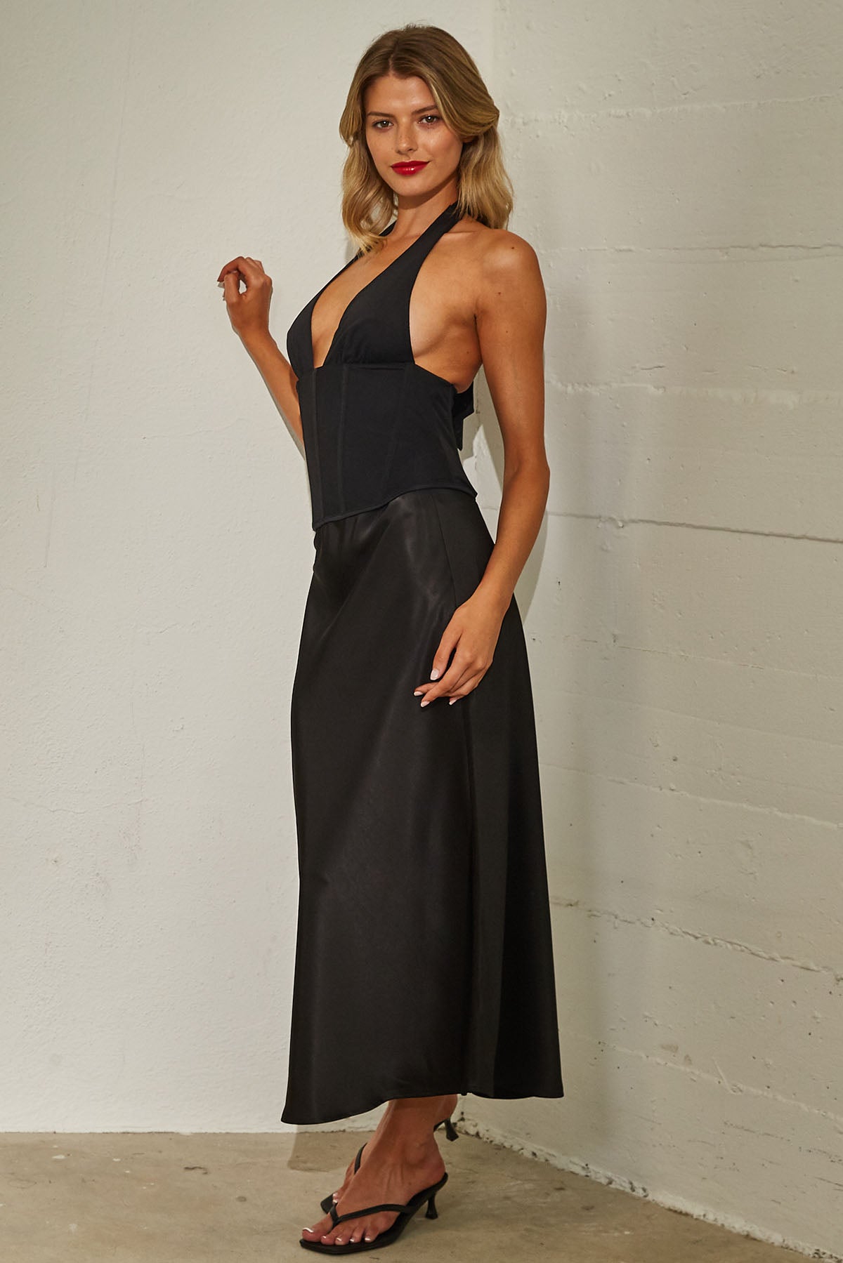 LUXE SATIN BIAS Cut MAXI SKIRT -BLACK
