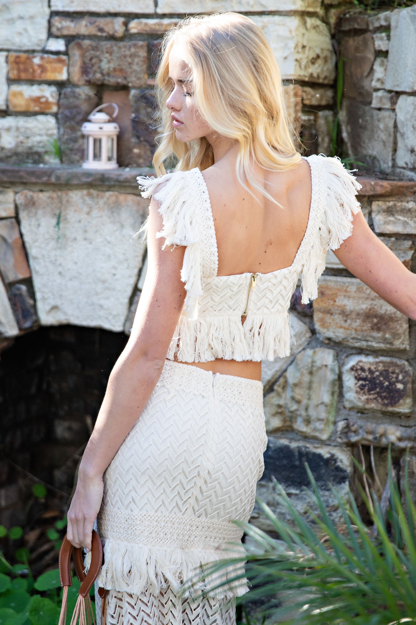 CROCHET FRINGE CROP TOP & MAXI SKIRT SET