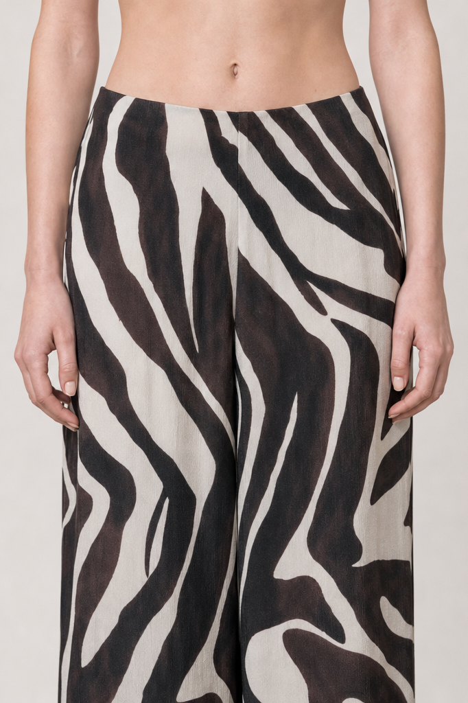 Zebra Print Halter Top & Wide-Leg Pants Set