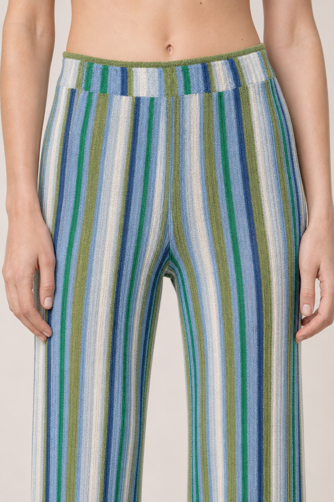 Striped Knit Halter Tunic & Wide-Leg Pants Set