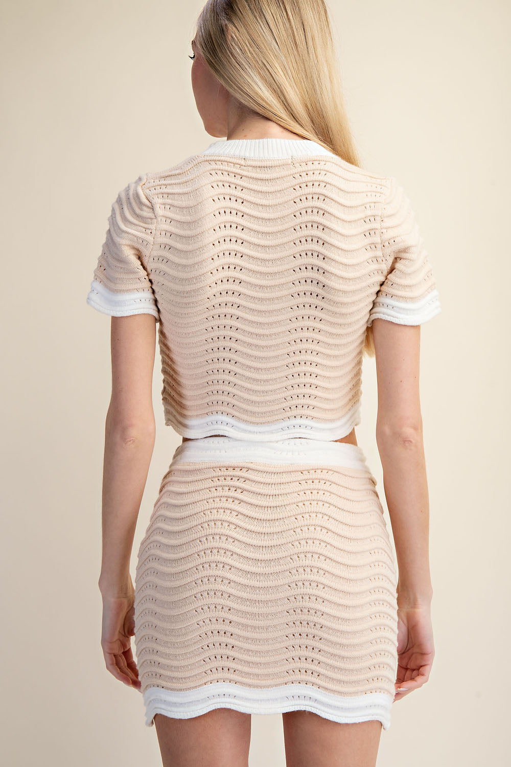 WAVE STRIPE KNIT TOP MINI SKIRT SET - NAVY/WHITE