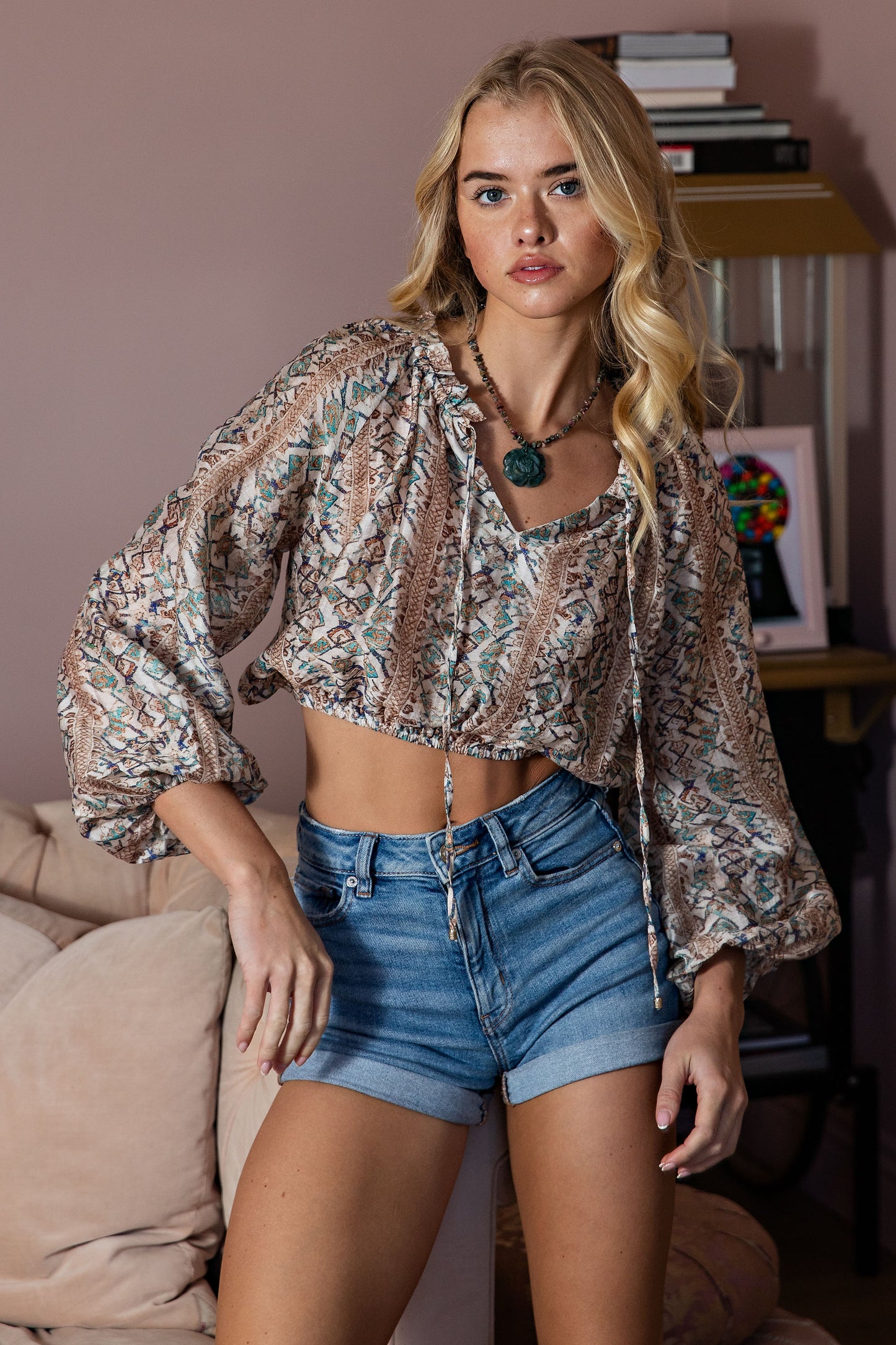 KIRA TRIBAL PATTERN BLOUSE - VOILE FLORAL CROP TOP