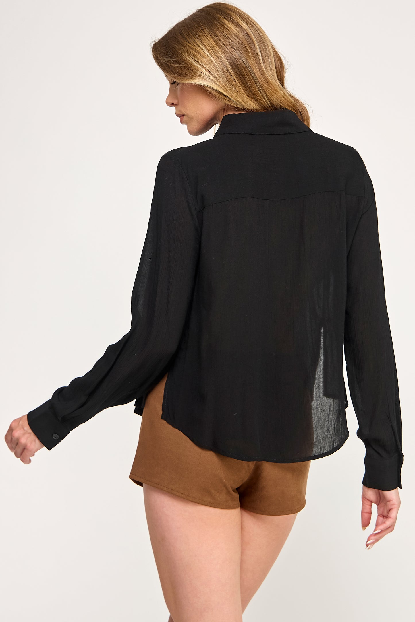 DOVE RUFFLE BLOUSE - LIGHT SHEER PLACKET BUTTON UP