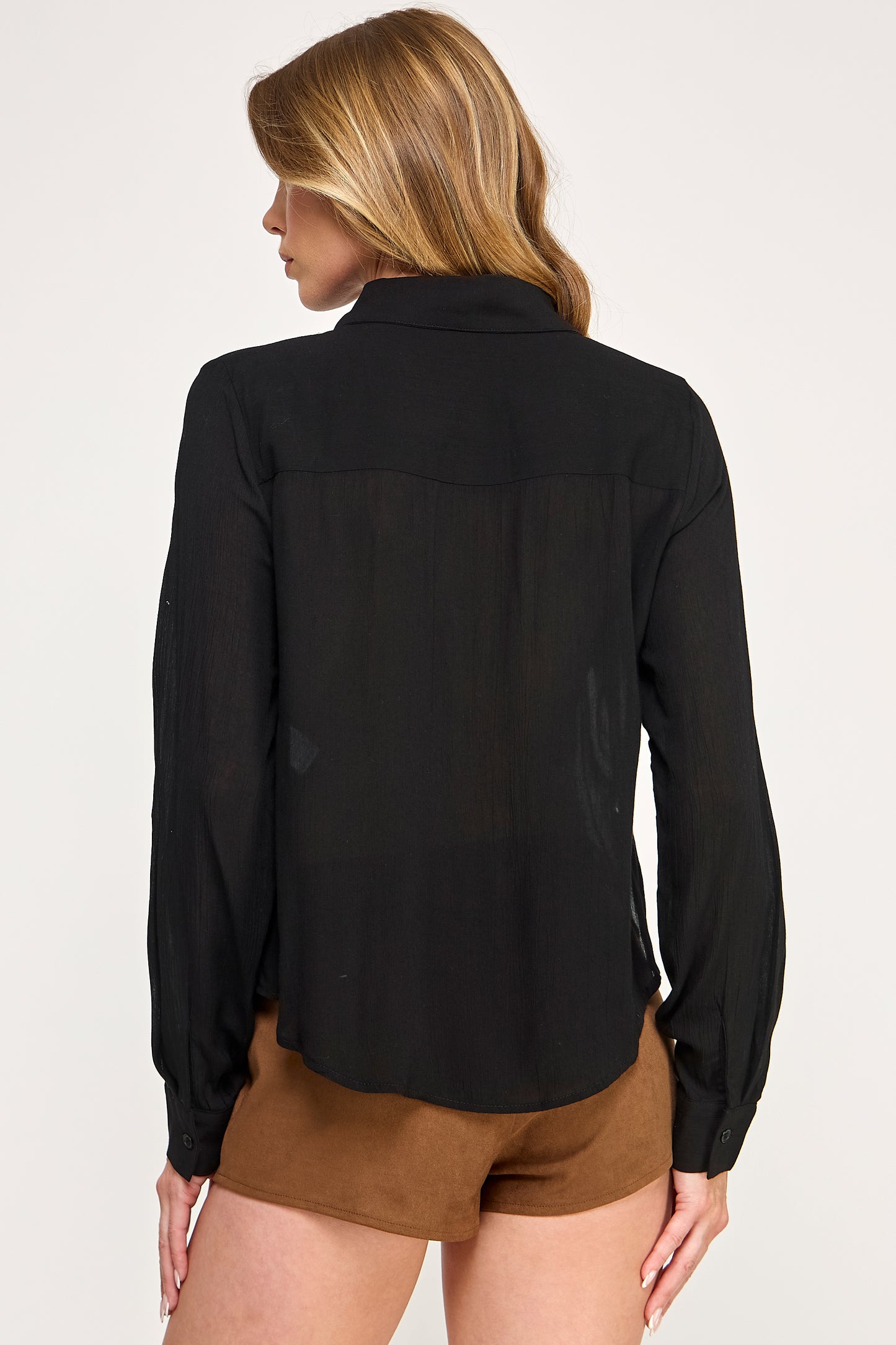 DOVE RUFFLE BLOUSE - LIGHT SHEER PLACKET BUTTON UP