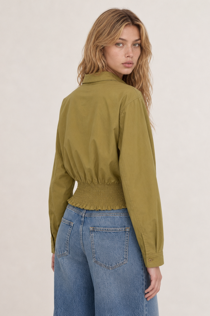 TWISTED WAIST ASYMMETRICAL BUTTON DOWN SHIRT TOP