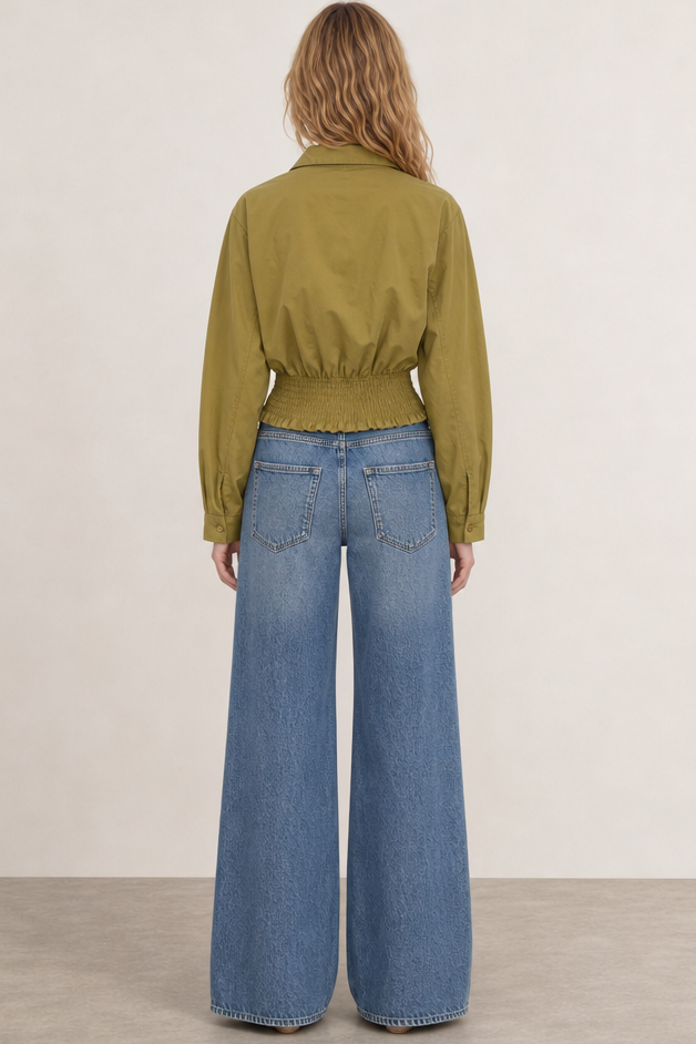 TWISTED WAIST ASYMMETRICAL BUTTON DOWN SHIRT TOP