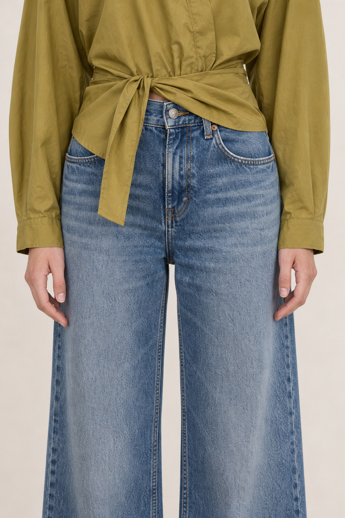 TWISTED WAIST ASYMMETRICAL BUTTON DOWN SHIRT TOP