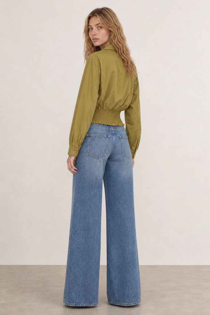 TWISTED WAIST ASYMMETRICAL BUTTON DOWN SHIRT TOP