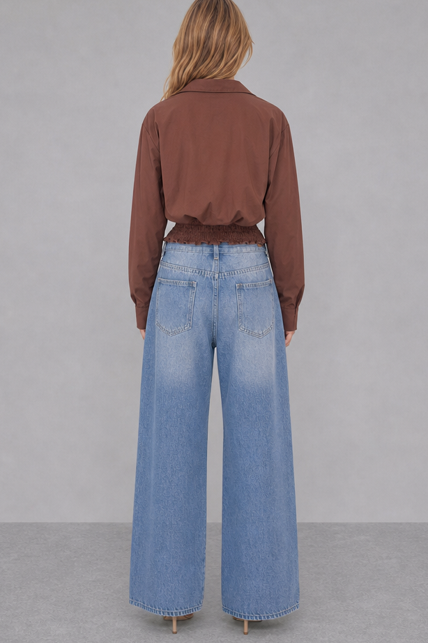 TWISTED WAIST ASYMMETRICAL BUTTON DOWN SHIRT TOP